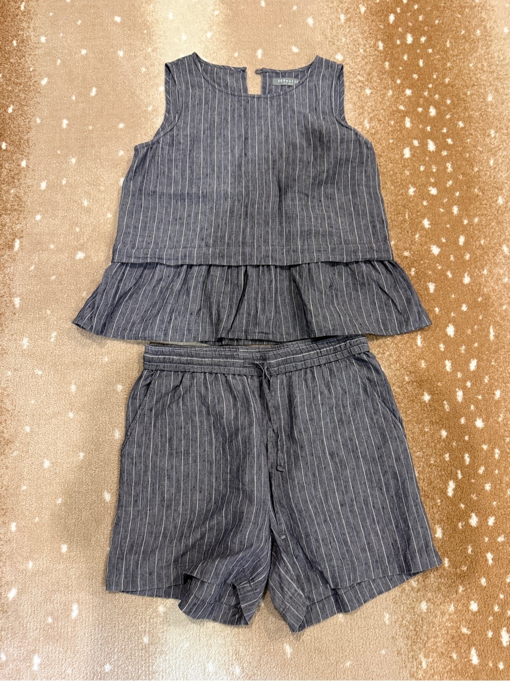 Striped grey Linen peplum top and Shorts